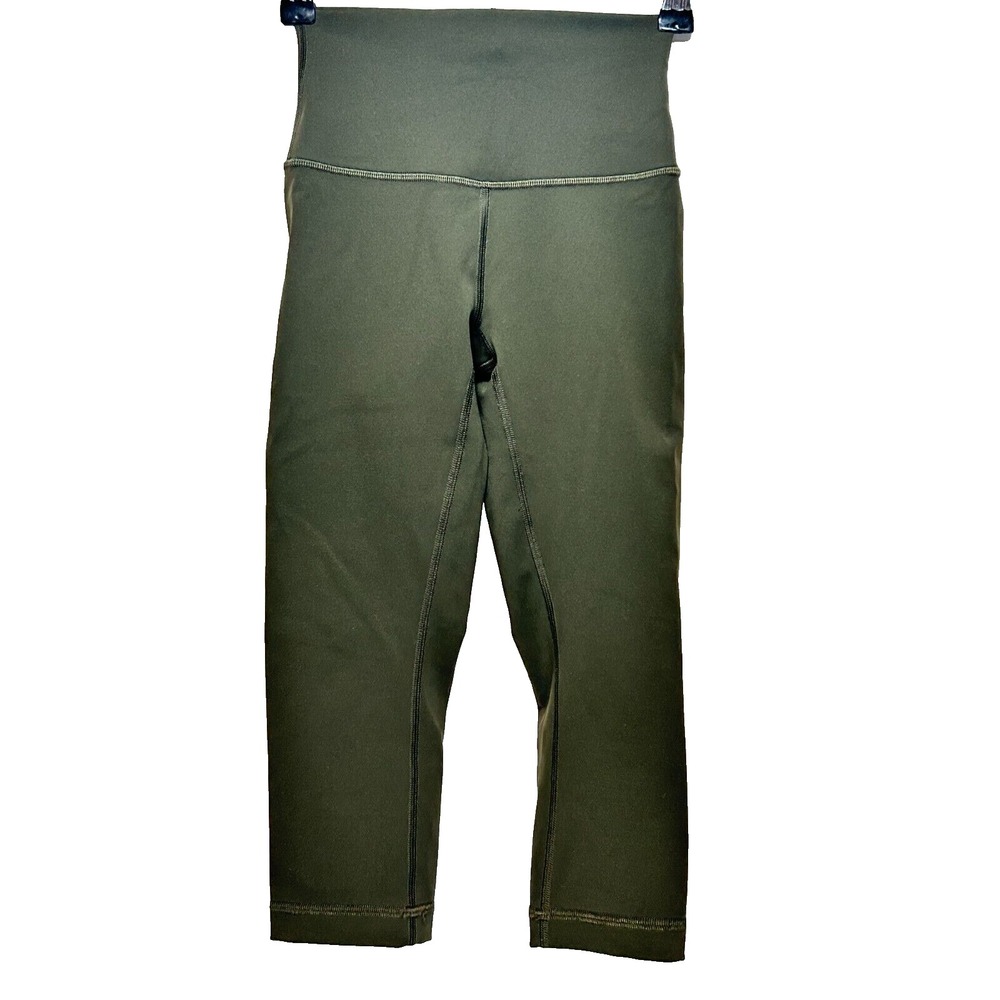 Lululemon Women Size 0 Flux Olive Green Wunder Under HR Crop Leggings